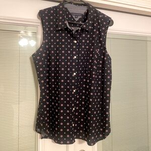 Tommy Hilfiger women’s sleeveless navy blue button down dress shirt